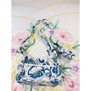 Vera Bradley Quilted Crossbody Bag Floral Blue White Green Matching Pouch